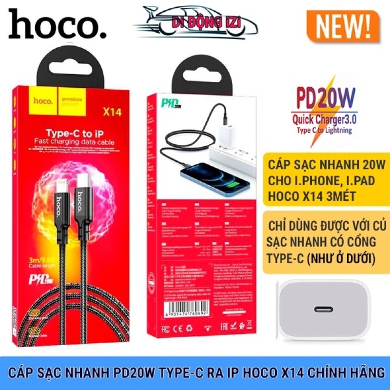 Cáp Sạc Nhanh 20W Hoco X14 Type-c Ra Lightning Dài 3M