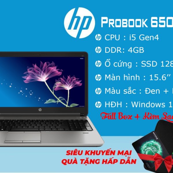 Laptop Cũ Probook HP 650 G1. 15.6inch. i5 Gen4, RAM 4GB, SSD 128GB