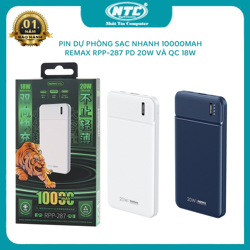 Pin dự phòng sạc nhanh 20W Remax RPP-287 10.000mah (DD)