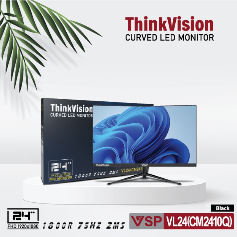 Màn hình LCD 24" VSP VL24(CM2410Q) (Màn Cong / Màu Trắng/ Full Viền 75Hz) đặt trước 2 tiếng