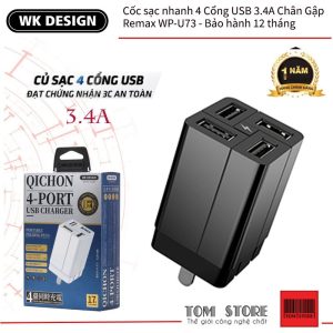 Cóc Sạc Đa Năng Remax RP-U43 4 Cổng USB Max 3.4A