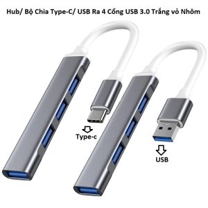 Hub/ Bộ Chia Type-C Ra 4 Cổng USB 3.0 Trắng Vỏ Nhôm