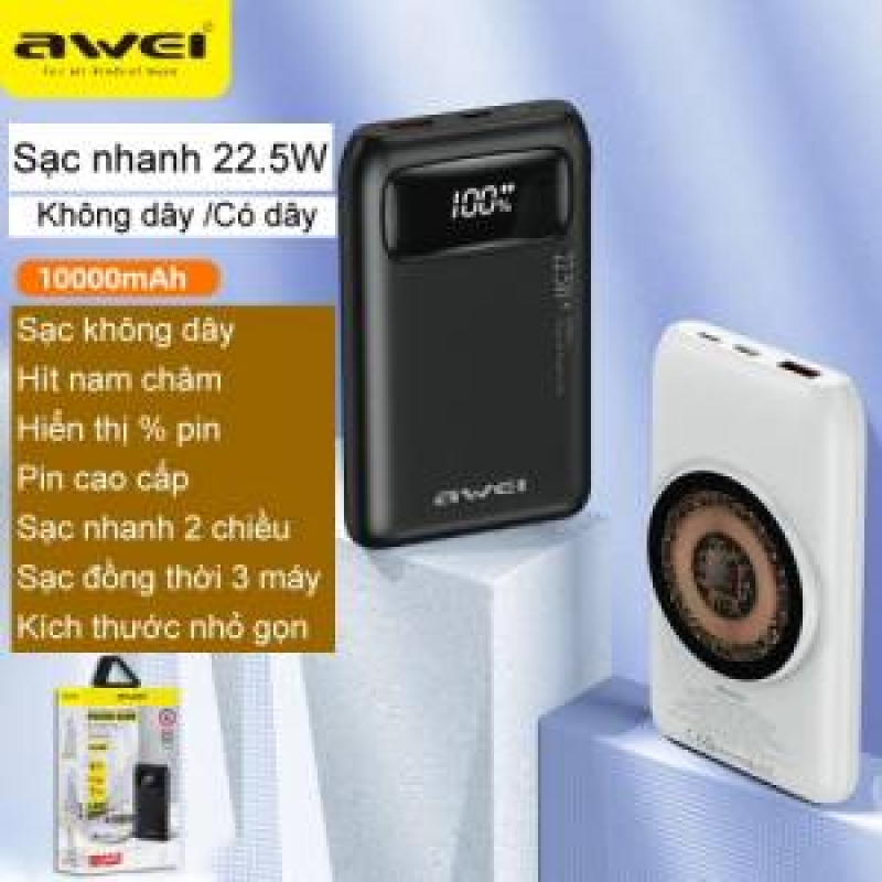 Pin dự phòng sạc nhanh không dây 22.5w Awei P156k 10.000mah