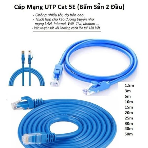 Cáp Mạng Có Đầu Bấm Sẵn (Màu Xanh) 2M