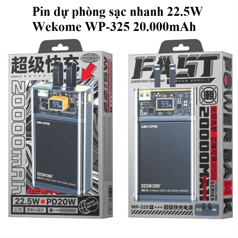 Pin dự phòng sạc nhanh 22.5W Wekome WP-325 20.000mAh (VN)