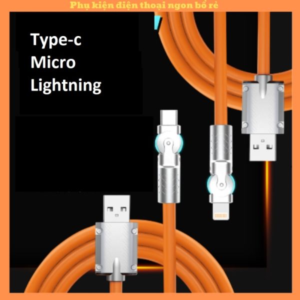 Cáp Sạc Type-c/ Micro/ Lightning (có xoay) Silicon mập nhiều màu