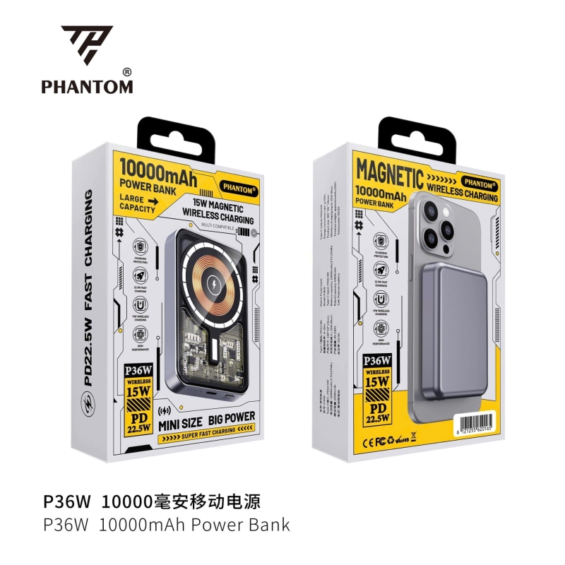 Pin dự phòng sạc không dây Phantom P36W 10.000mah 15W