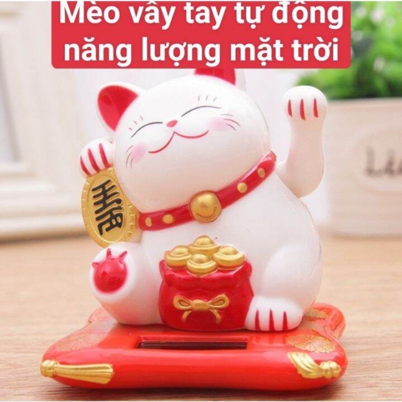 Tượng Mèo May Mắn Ngồi Vẩy Tay Tự Động (7x6.5x7.5cm)