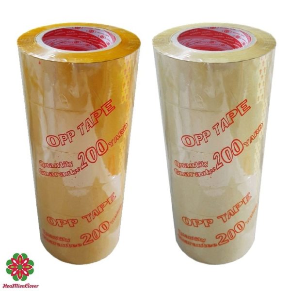 Băng Keo Dán Thùng 200 Da (Lốc 6 Cuộn) Vàng - Trong