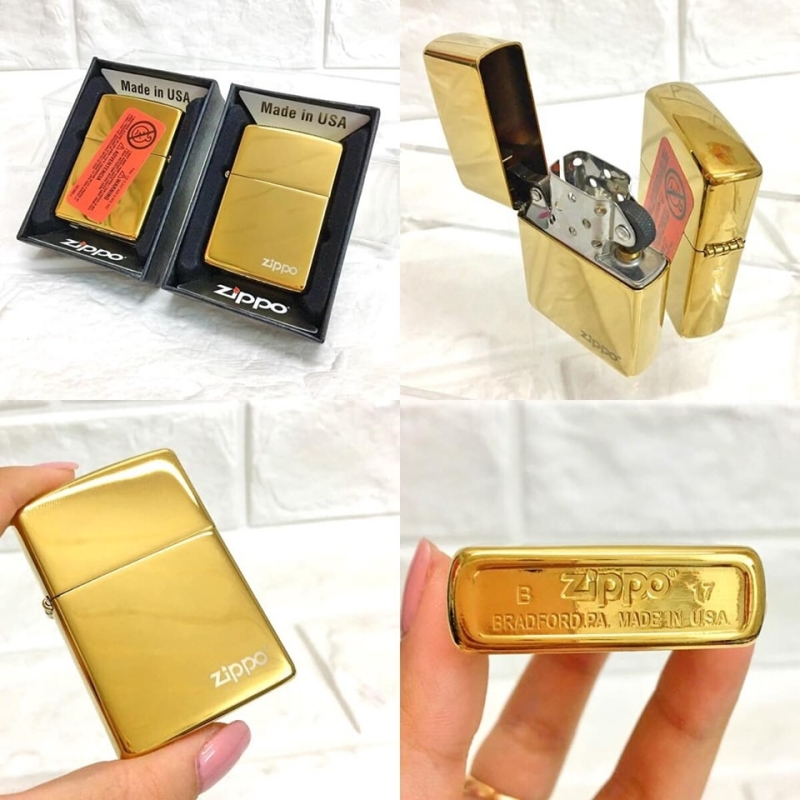 Hột Quẹt Zippo Bóng USA Full Box (xịn) Vàng