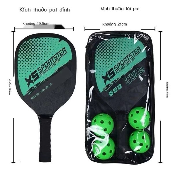 Bộ 2 Vợt Chơi Bóng Pickleball 250G Kèm 4 Quả Bóng