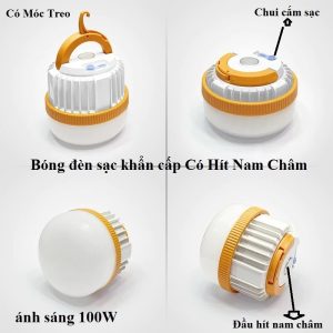 Bóng đèn Sạc Khẩn Cấp Có Hít Nam Châm 100W