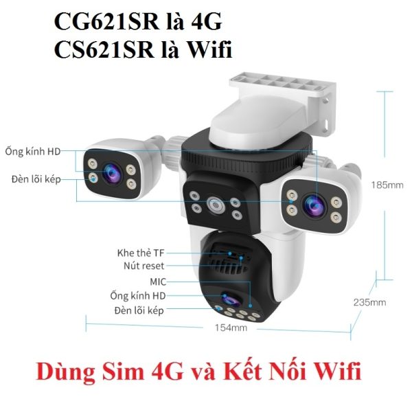 Camera Dùng 4G 3 Mắt VSTARCAM CG621SR-6MP Siêu Nét