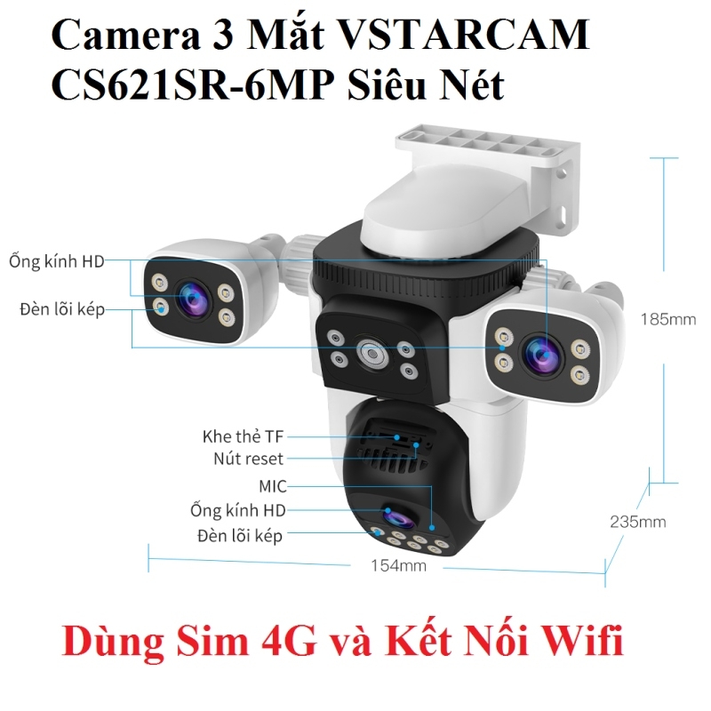 Camera Dùng Wifi 3 Mắt VSTARCAM CS621SR-6MP Siêu Nét