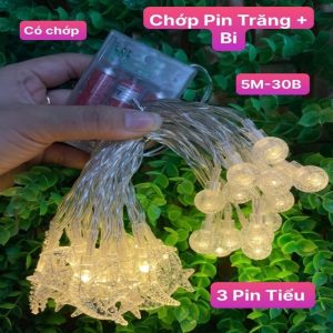 Dây Đèn Led Xài Pin Tiểu Bi Bọt + Trăng 5M Vàng (không Kèm Pin)