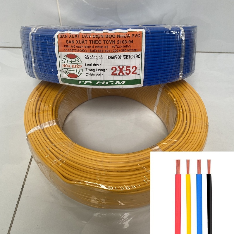 Dây điện đôi Hòa Hiệp 2x52 Tim Cuộn 90 Mét