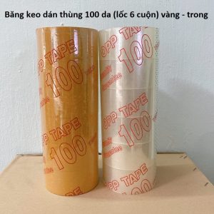 Băng Keo Dán Thùng 100 Da (Lốc 6 Cuộn) Vàng - Trong