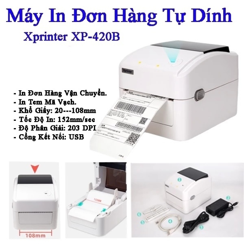 Máy In Đơn Hàng, Máy In Tem Mã Vạch Xprinter XP-420B Bluetooth (đặt Trong Ngày)