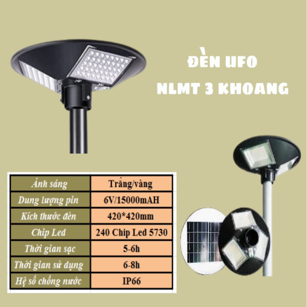 Đèn năng lượng mặt trời UFO 3 khoang 200w (trắng/vàng)