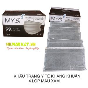 Khẩu Trang Y Tế MYO2 4 Lớp (Hộp 50 cái) Màu Xám