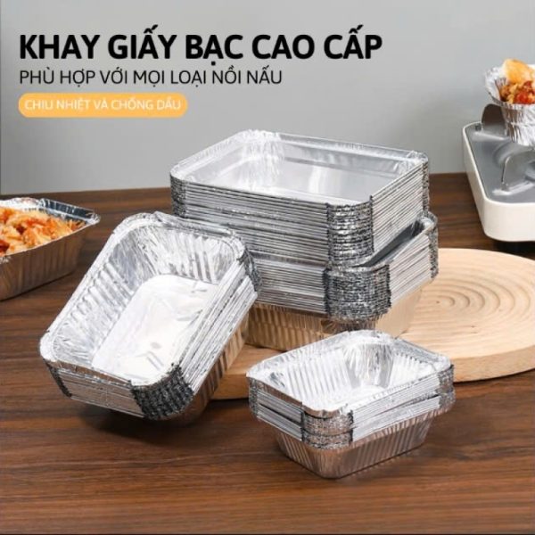 Set 10 Khay Giấy Bạc Lót Nồi Chiên Vuông 410ml 14.5x12.5cm