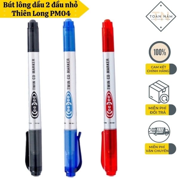 Bút Lông Dầu 2 Đầu Nhỏ Thiên Long PM-04 (Màu Xanh/đỏ)