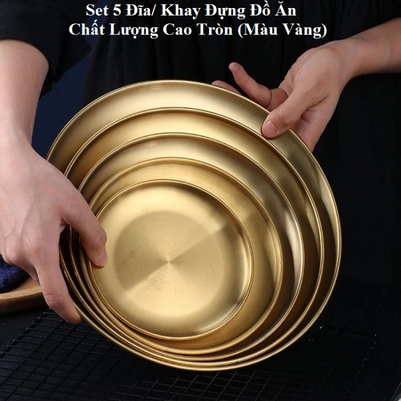 Set 5 Đĩa/ Khay Đựng Đồ Ăn Chất Lượng Cao Tròn (Màu Vàng)