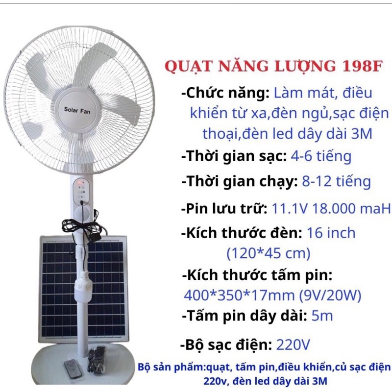 Quạt điện Năng Lượng Tấm Pin Rời 198F (đặt Trước 2 Tiếng)