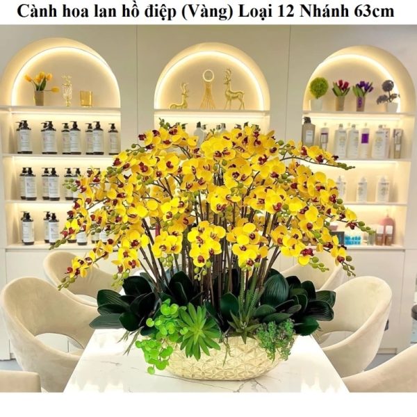 Cành Hoa Lan Hồ điệp (Vàng) Loại 12 Nhánh 63cm