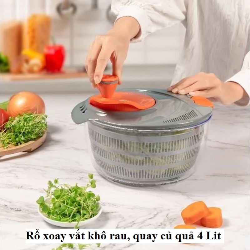 Rổ Xoay Vắt Khô Rau, Quay Củ Quả 4 Lit