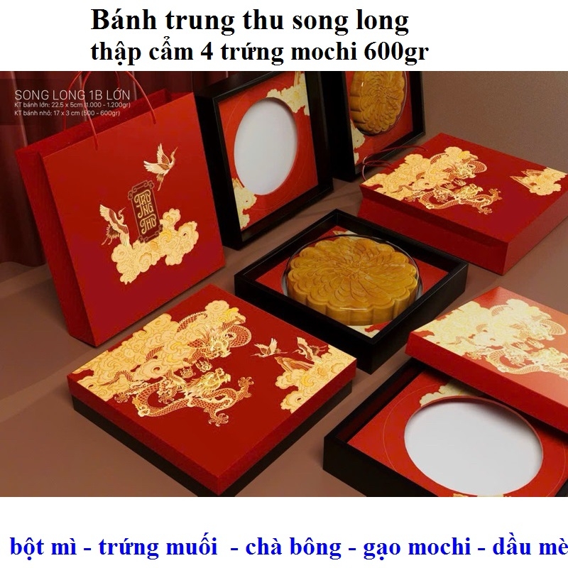 Bánh Trung Thu Song Long Thập Cẩm 4 Trứng Mochi 600gr