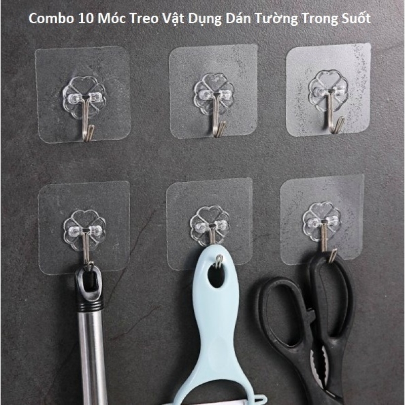 Combo 10 Móc Treo Vật Dụng Dán Tường Trong Suốt