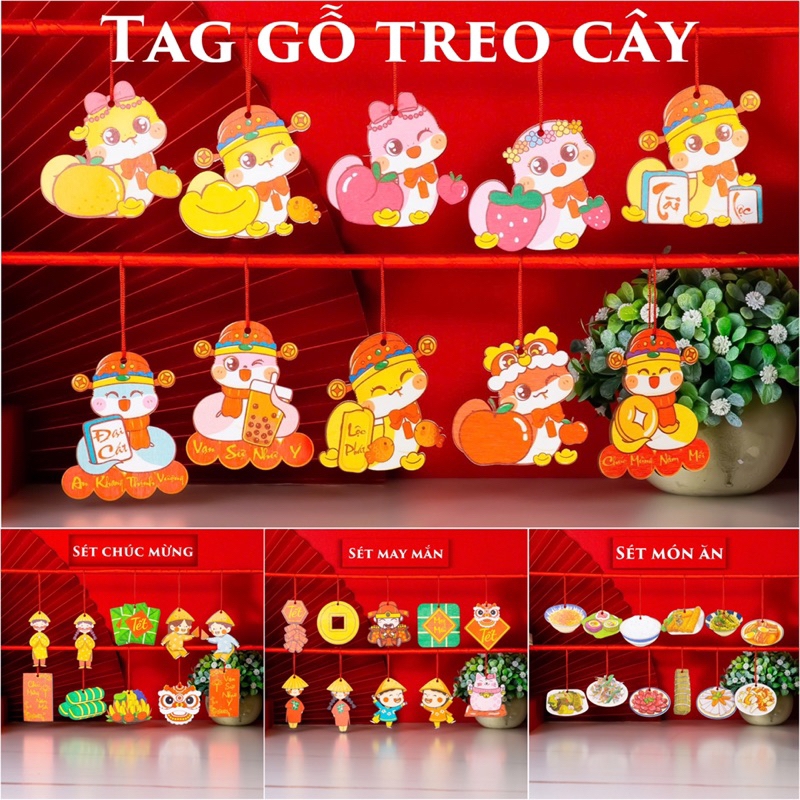 Sét 10 Tag Gỗ Liễng Treo Cành Mai đào Trang Trí Tết (giao Ngẫu Nhiên)