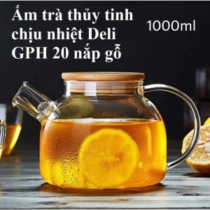 Ấm Trà Thủy Tinh Chịu Nhiệt Deli GPH 20 Nắp Gỗ 1L