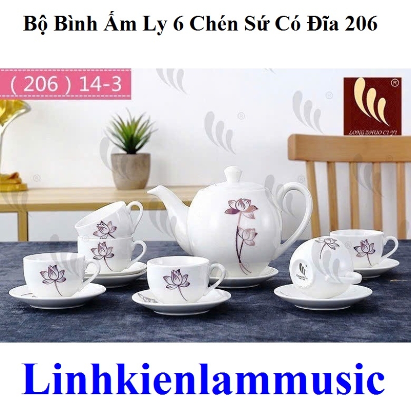 Bộ Bình Ấm Ly 6 Chén Sứ Có Đĩa 206