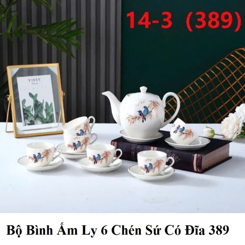 Bộ Bình Ấm Ly 6 Chén Sứ Có Đĩa 389