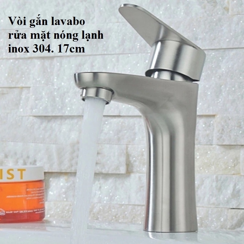 Vòi Gắn Lavabo Rửa Mặt Nóng Lạnh Inox 304. 17cm