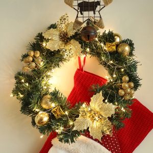 Vòng Hoa Nguyệt Quế Trang Trí Noel 40cm Có Đèn