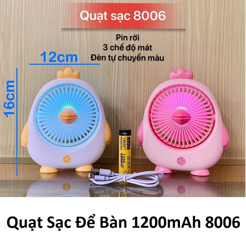 Quạt Sạc Để Bàn 1200mAh 8006