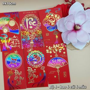 Set 6 Bao Lì Xì Màn Kim Tuyến ép Kim Ngũ Sắc