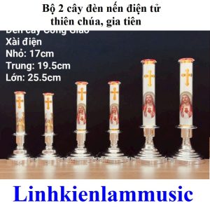 Bộ 2 Cây đèn Nến điện Tử Thiên Chúa, Gia Tiên (Nhỏ 17cm)