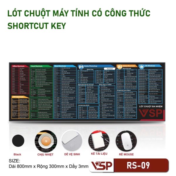 Miếng Lót Chuột đại Phím Tắt Công Thức VSP RS-09 800 X 300 X 3mm